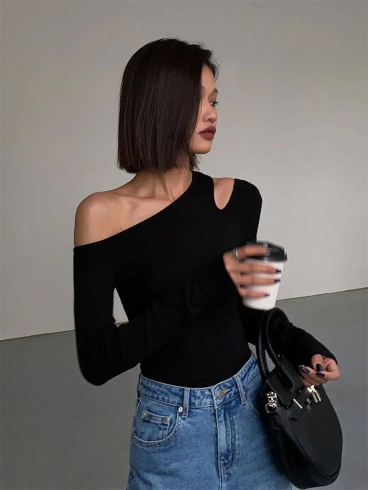 Women's Skew Collar Off Shoulder Blouse Peplum Fashion Long-Sleeve Tops