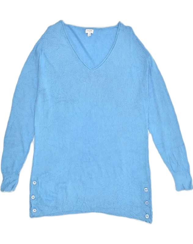 J. CREW Womens Longline V-Neck Jumper Sweater UK 16 Large Blue Linen