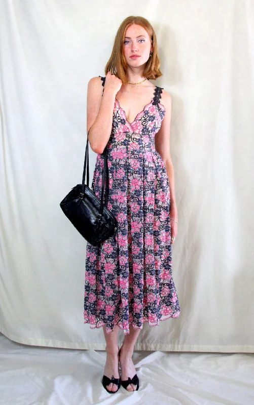 RENT Pink Lace Midi Dress