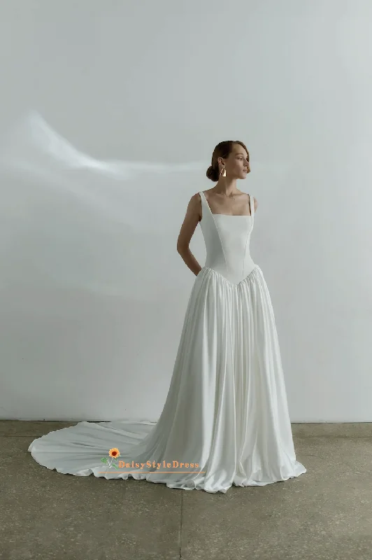 Square Neckline Wedding Dress with Pocket