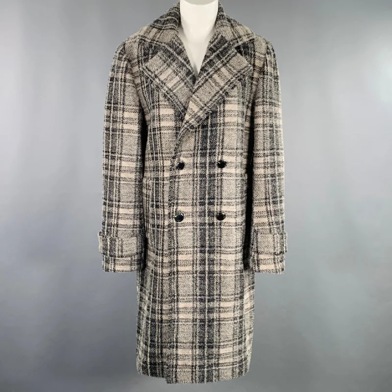 ELIE TAHARI Size S Grey Black Nylon Blend Plaid Double Breasted Coat