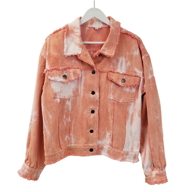 POL Tie Dye Dream Whip Raw Hem Trim Jean Jacket Size Small