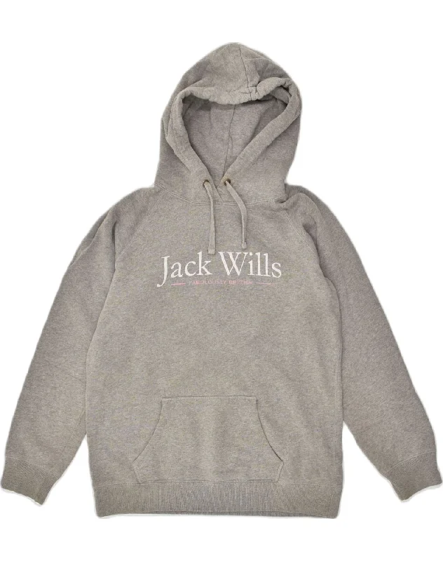 JACK WILLS Womens Graphic Hoodie Jumper UK 12 Medium  Grey Cotton