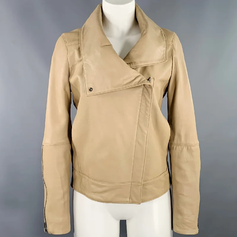 HELMUT LANG Size S Beige Leather Lambskin Motorcycle Jacket