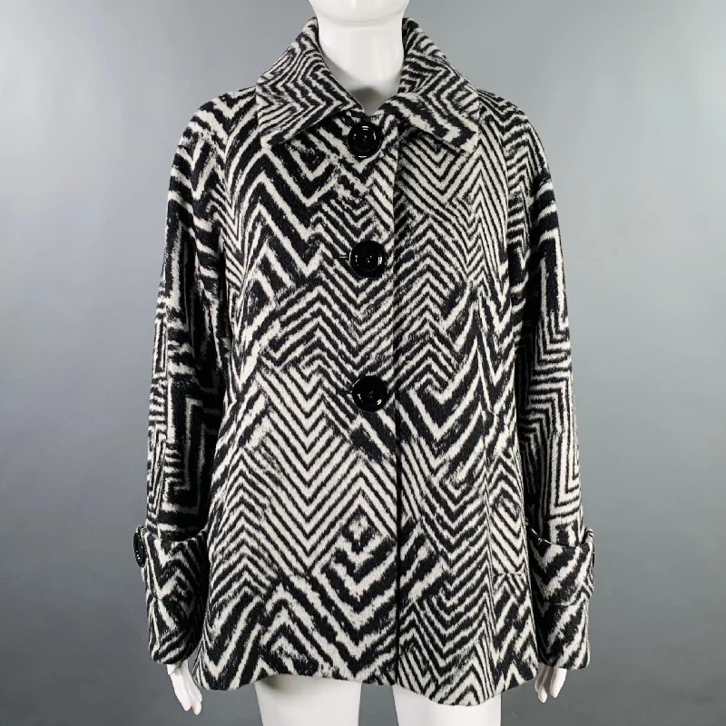 CINZIA ROCCA Size 8 Black White Wool Angora Zig Zag Jacket