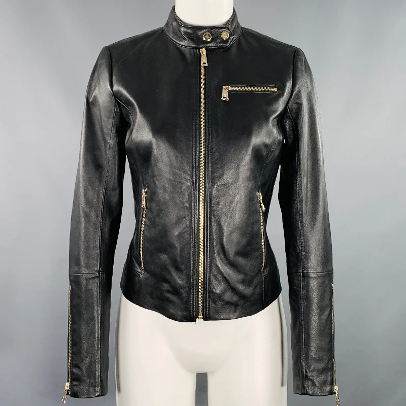 RALPH LAUREN Size XS Black Lambskin Leather Biker Jacket