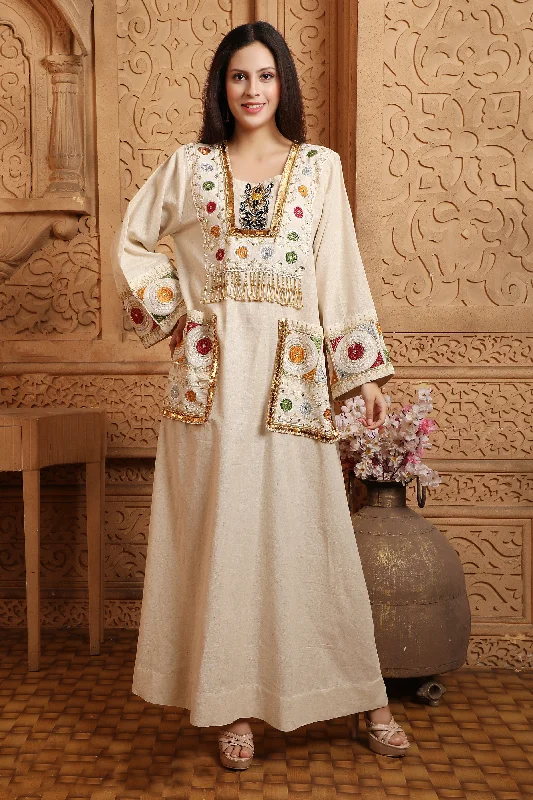 Embroidered Caftan Sequin Abaya Turkish Long Dress Robe