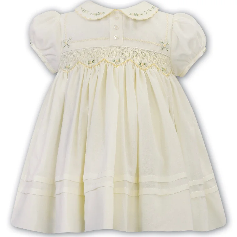 SARAH LOUISE - Peter Pan Collar Embroidered Smock Dress - Lemon