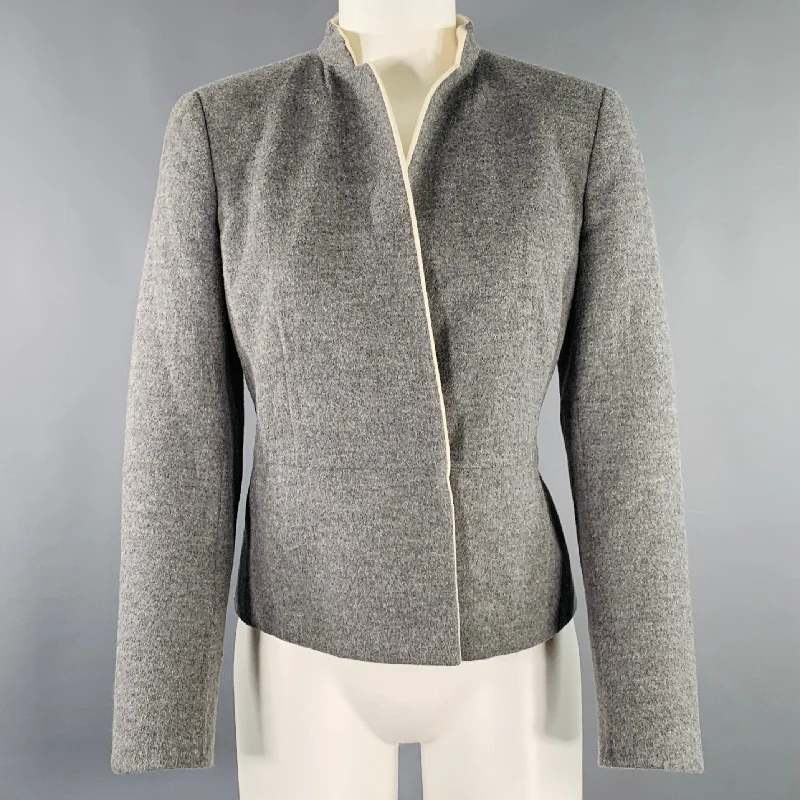 AKRIS Size 8 Grey Cream Two Tone Snaps Jacket Blazer