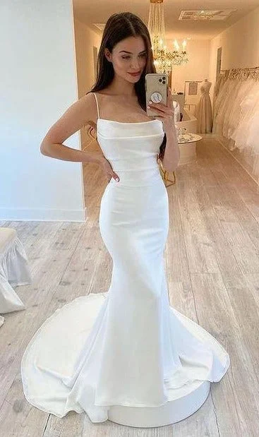 Fit and Flare Square Neckline Summer Wedding Dress