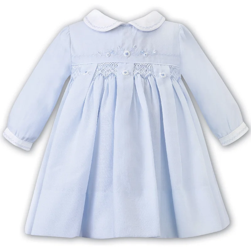 SARAH LOUISE -  Smocked Dress With Pleat Detail - Blue