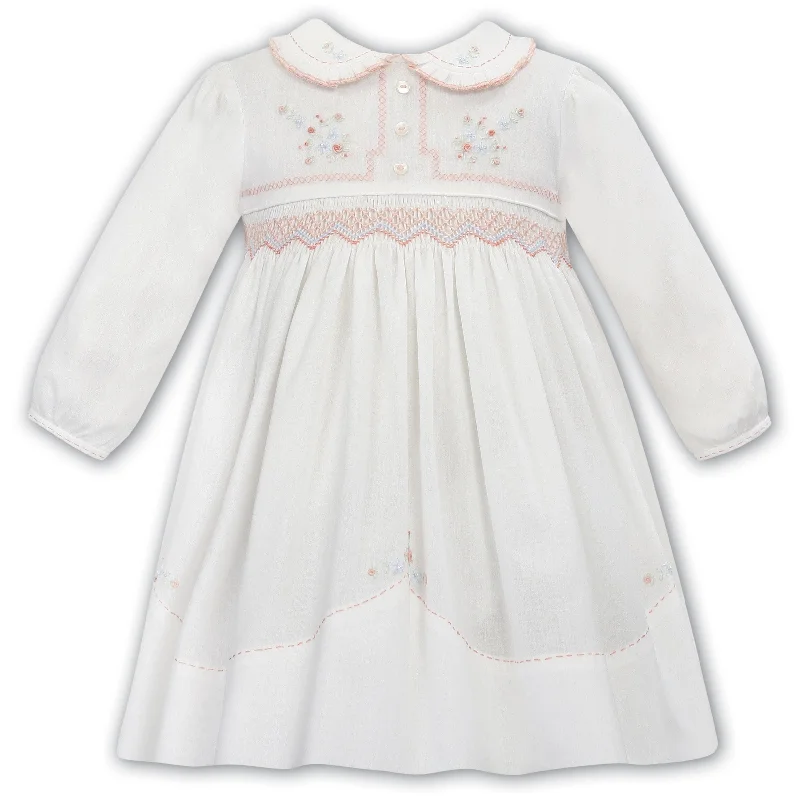 SARAH LOUISE  IVORY SMOCKED DRESS WINTER