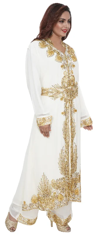 Kaftan Dress V-Neck with Collar with Golden Embroidery