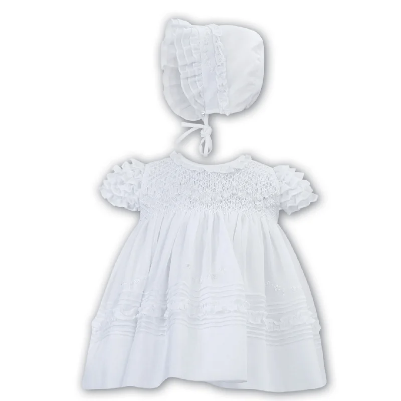 SARAH LOUISE -  Smocked Dress With Bonnet - White