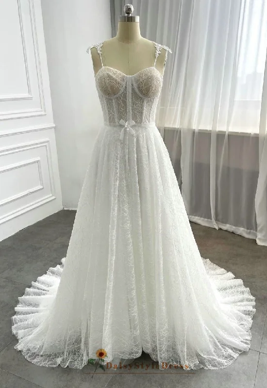 Summer Outdoor Sexy Sheer Lace Wedding Dress