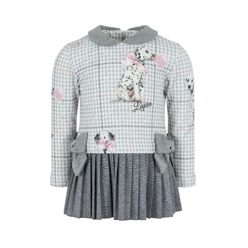 LAPIN HOUSE - Dalmatian Pleated Pan Collar Dress - Grey