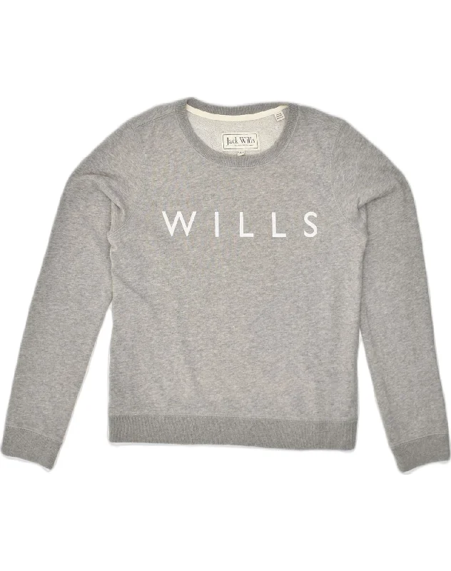 JACK WILLS Womens Graphic Sweatshirt Jumper UK 8 Small  Grey Cotton