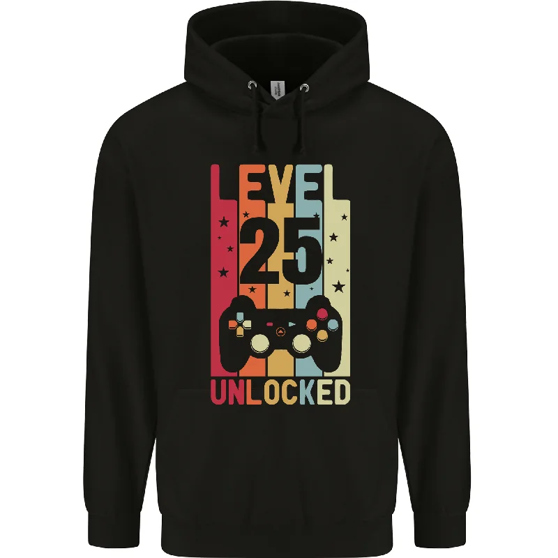 25th Birthday 25 Year Old Level Up Gaming Mens 80% Cotton Hoodie