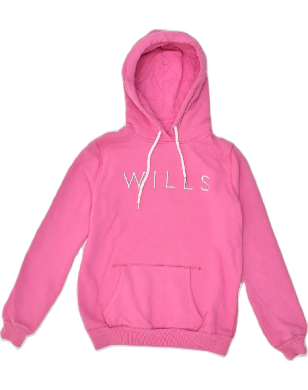 JACK WILLS Womens Graphic Zip Hoodie Sweater UK 8 Small Pink Cotton