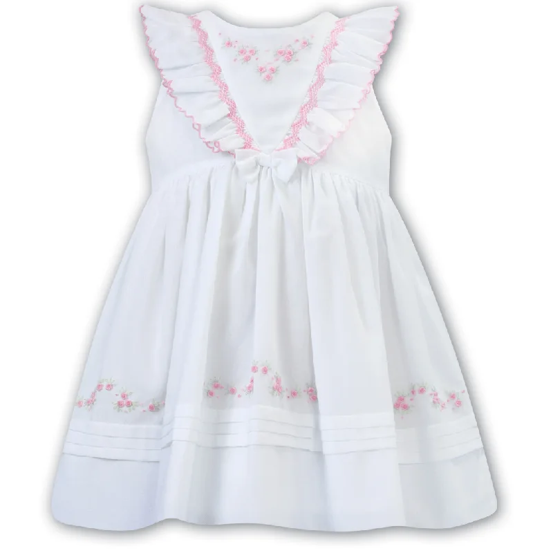 SARAH LOUISE -  Embroidered Sleeve less Flower Detail Dress - White