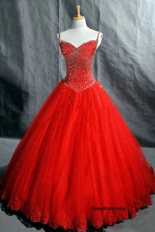 Ball Gown Spaghetti Straps Red Wedding Dress