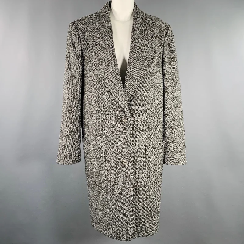 MICHAEL KORS COLLECTION Size 8 Grey Black White Wool Blend Tweed Coat