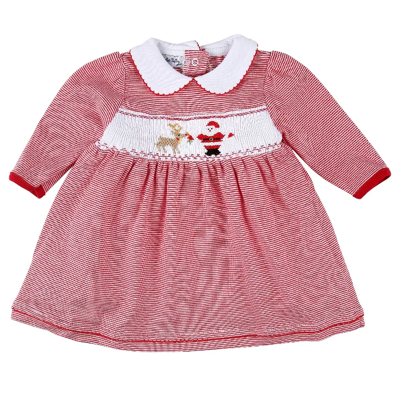 MAGNOLIA BABY - Girls Rudolph & Santa Smocked Toddler Dress - Red