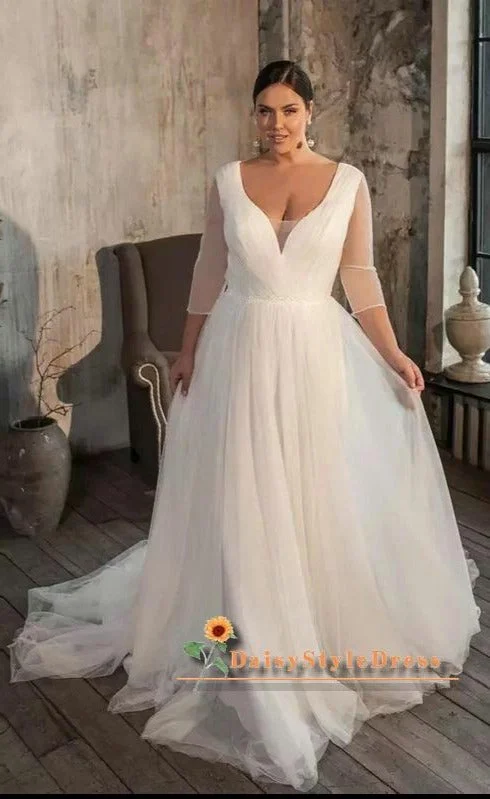 Affortable Long Sleeve Plus Size Wedding Dress