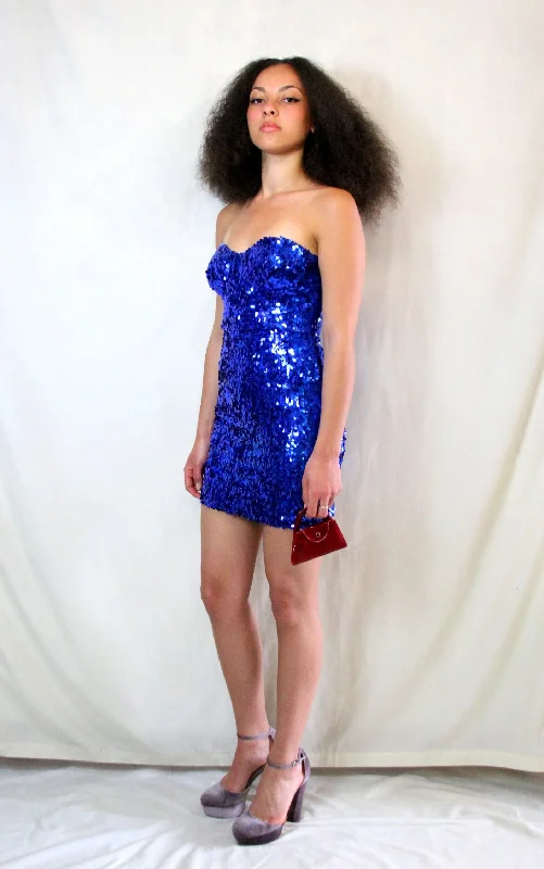 Vintage Cobalt Blue Sequin Mini Dress