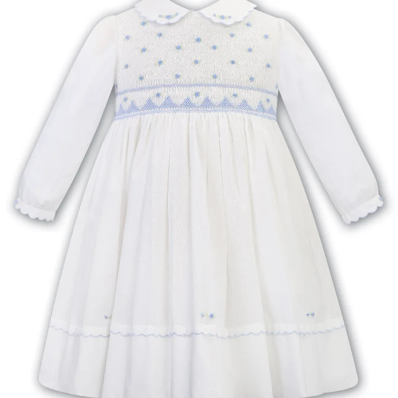 SARAH LOUISE -  Smocked Peter Pan Collar With Flower Detail Dress - Ivory