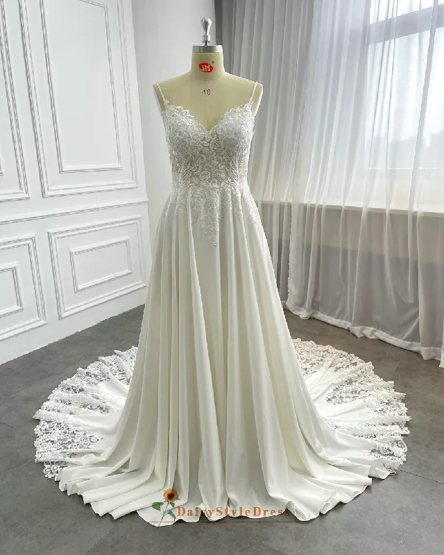 Spaghetti Straps Sheer Lace Summer Wedding Dress