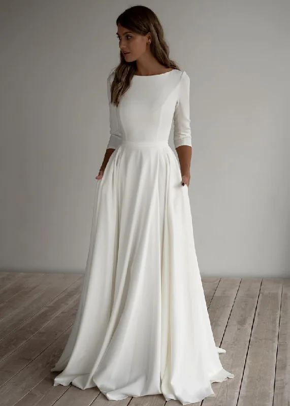 Modest Long Sleeve Wedding Dress with Pocket