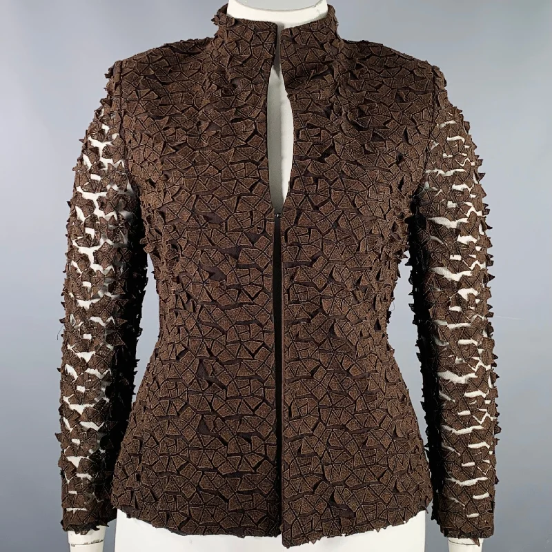 AKRIS Size 10 Brown Viscose Blend Embroidered Jacket Blazer