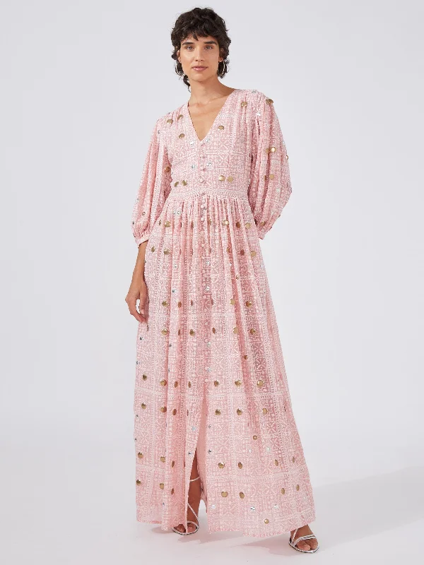 SAMPLE - Gitana Embroidered Viscose Volume Maxi Dress - SIZE SMALL