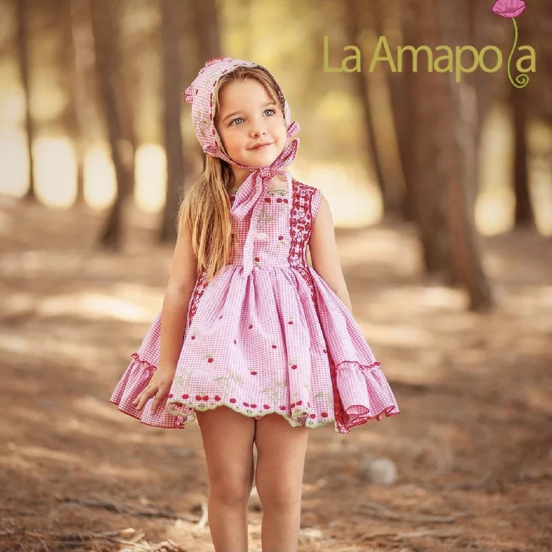 LA AMAPOLA - Cherry Baby Dress & Bonnet - Red