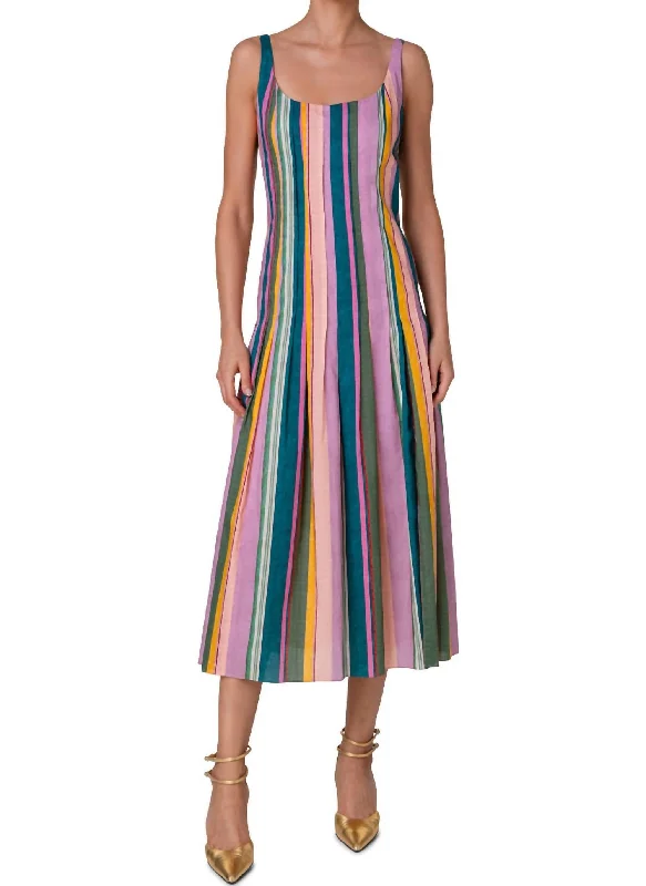 Sleeveless Parasol Stripe Midi Dress In Mauve Multi