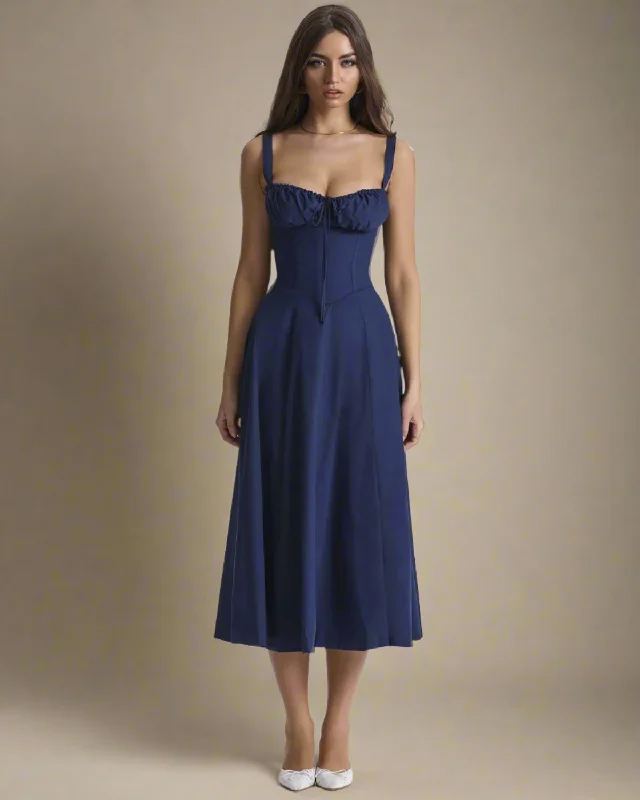 Heidi Navy Midi Corset Sun Dress