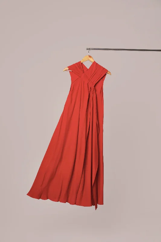 RED SLEEVELESS MAXI DRESS