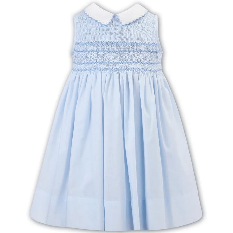 SARAH LOUISE -  Peter Pan Collar  Sleeve less Smock Dress - Blue