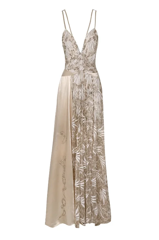 1930s Gold Lace and Ivory Silk Gown