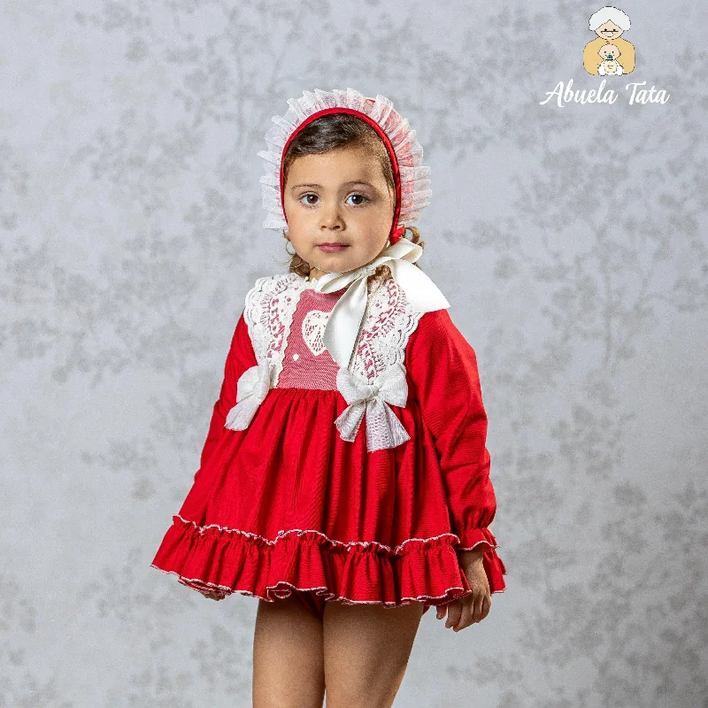 ABUELA TATA - Christmas Baby Dress & Bonnet - Red