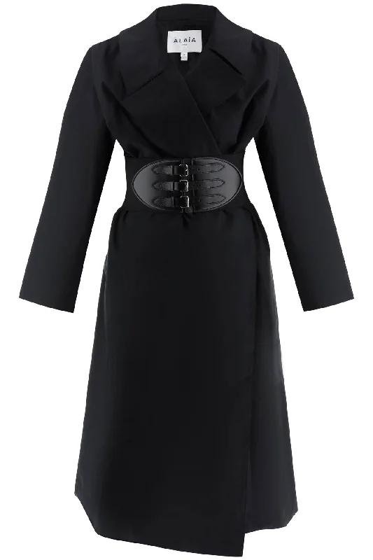 Belted Trench Coat In Technical Cotton  - Black