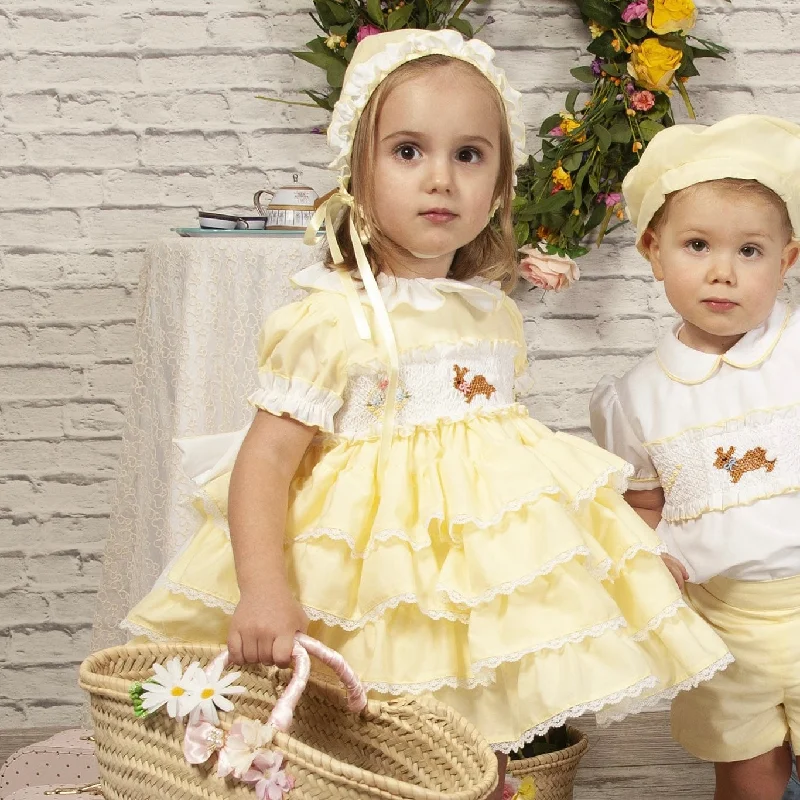 SONATA - Rabbit Smock Puffball Dress - Yellow