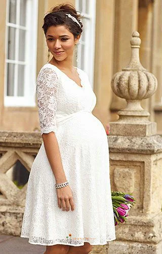 Short Half Sleeves Lace Maternity Wedding Dress