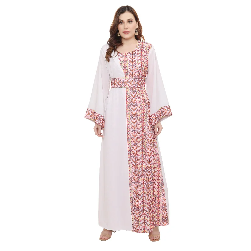 Palestine Dress Pink Cross Stitch Threadwork Kaftan