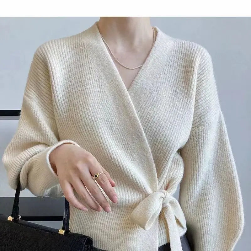 Women's V Neck Wrap Cardigan Knitted Tops Fashion Designer Jerseys