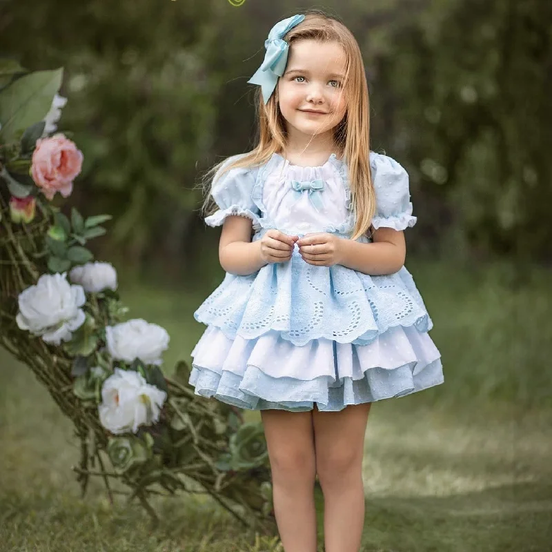 LA AMAPOLA - Martina Baby Dress & Bonnet - Blue