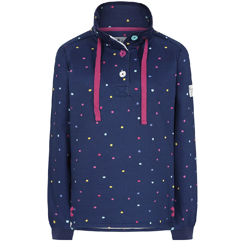 LJ14 - Ladies Patterned Button Neck Sweatshirt - Polka Dot Twilight