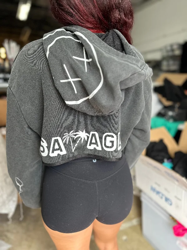 Salty Savage Ladies "90’s Beach" Mineral Washed Cropped Hoodie