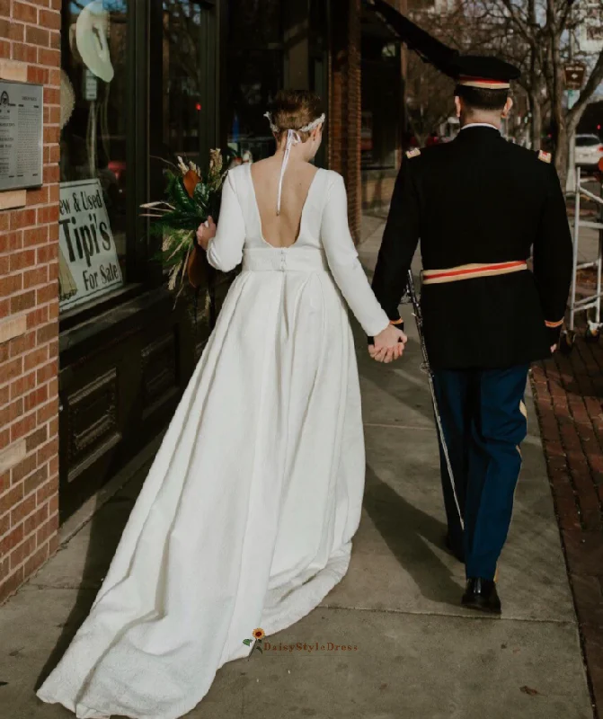 Long Sleeve Plus Size Low Back Wedding Dress